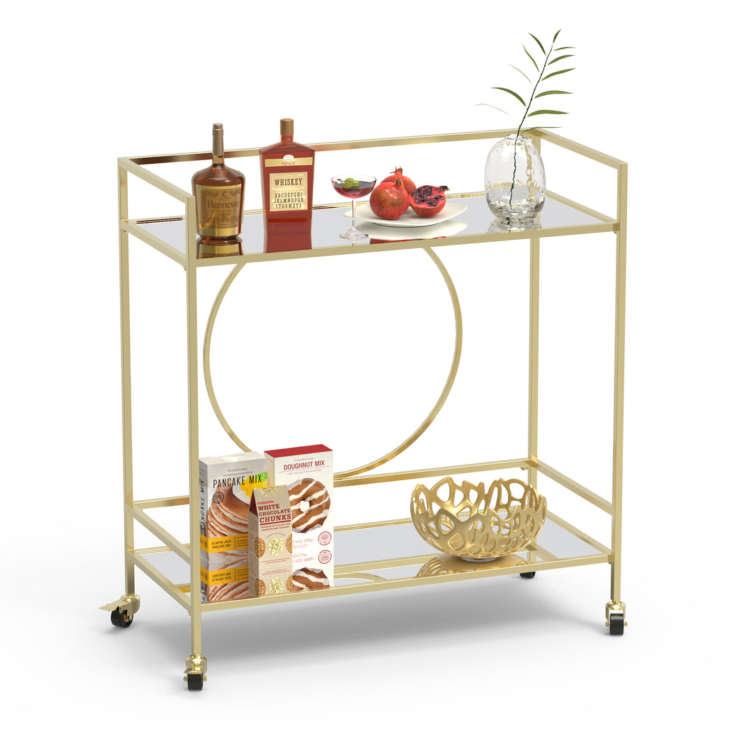 Gold Metal and Glass Home Bar Serving Cart