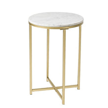 Load image into Gallery viewer, Gold Round Side End Table with Marble Top
